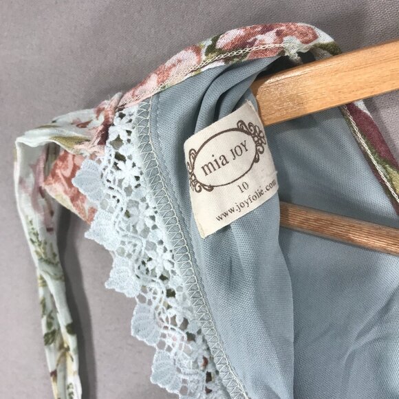 Mia Joy Joyfolie Dress Girl's 10 Green Blue Floral Maxi Boho Peasant Cottagecore - Picture 5 of 15